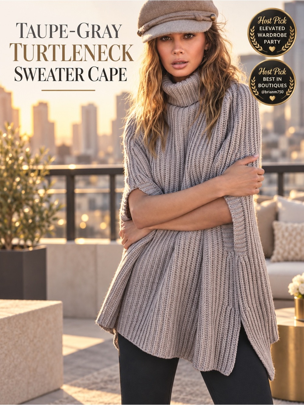 Softest Turtle Neck Solid Taupe Sweater Cape 🎉HOST PICK🎉 NEW